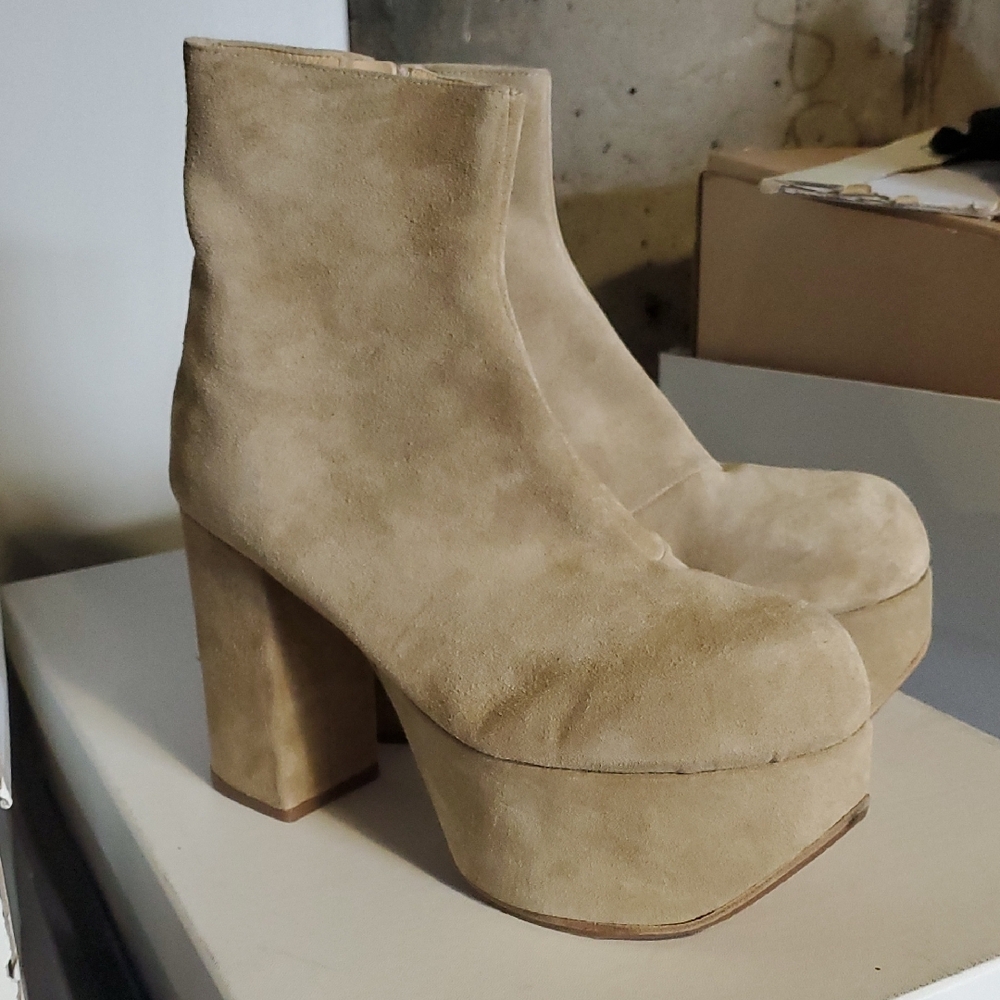 R13 Tan Suede Platform Ankle Boots
